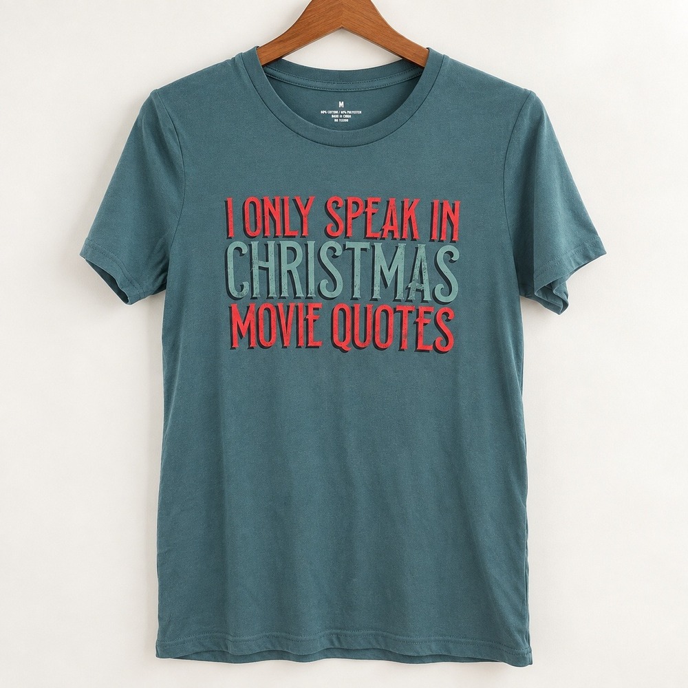 Christmas Movie Quotes Graphic Tee Mens Medium Green Holiday Festive T Shirt